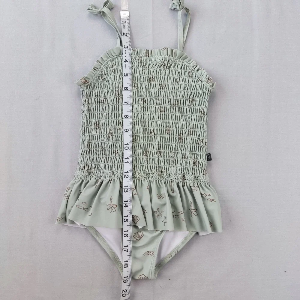Modern Moments Swimsuit Girls 5T Sage Green Smocked Nautical One Piece Ruffle